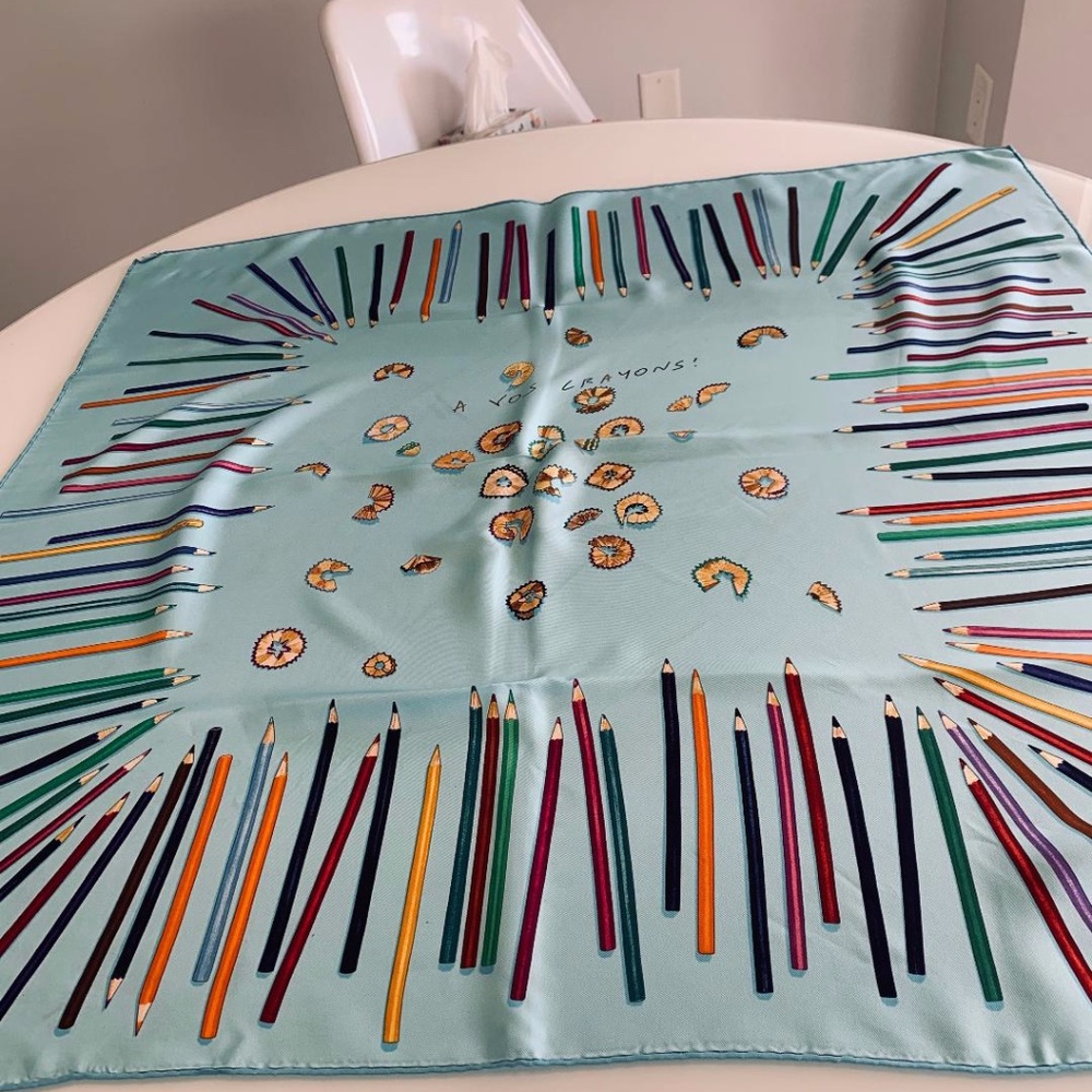 Hermes silk scarf, "A Vos Crayons," 35"